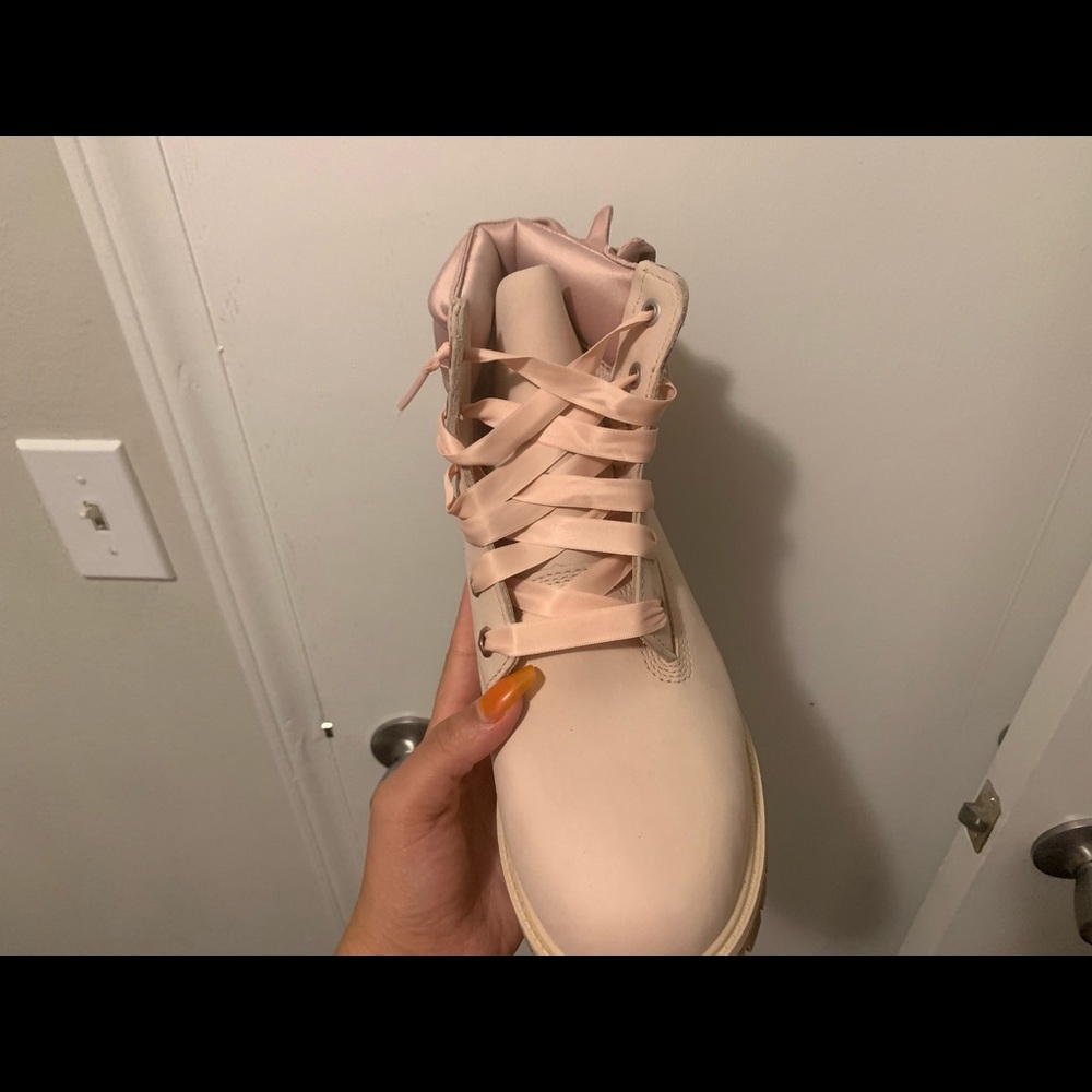 Pink and rose gold timberlands